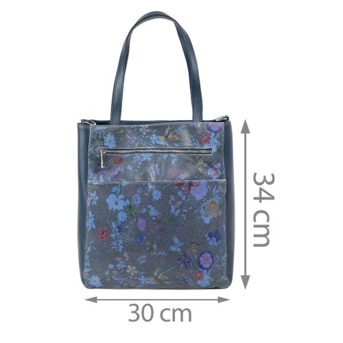 Geanta piele bleumarin cu imprimeu flori mici GF2097