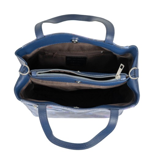 Geanta piele bleumarin cu imprimeu flori mici GF2097