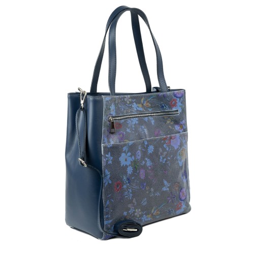 Geanta piele bleumarin cu imprimeu flori mici GF2097