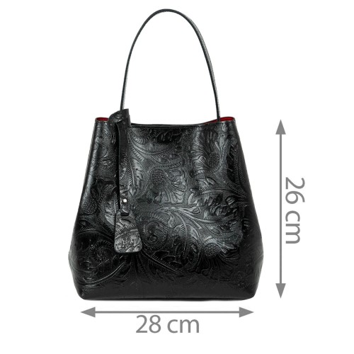 Geanta piele neagra imprimeu gravat GF2116