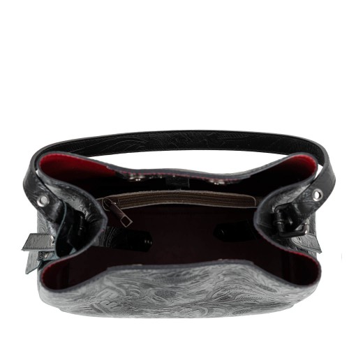 Geanta piele neagra imprimeu gravat GF2116