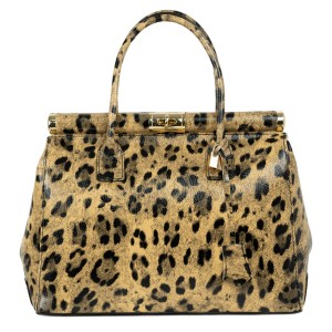 Geanta piele animal print bej inchis GF2124