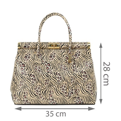Geanta piele animal print bej negru GF2125