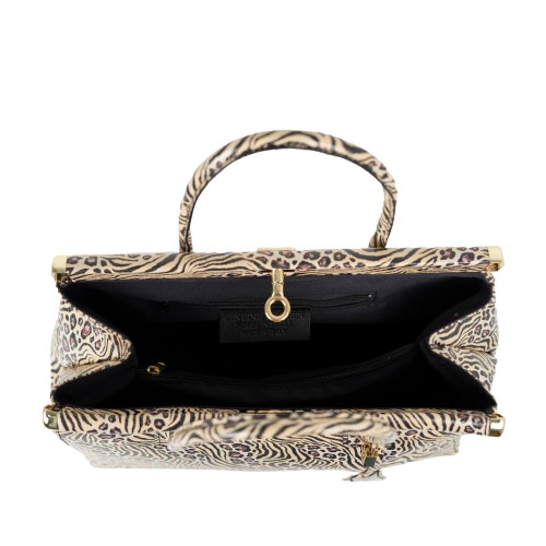Geanta piele animal print bej negru GF2125