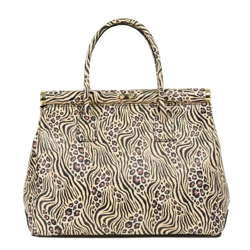 Geanta piele animal print bej negru GF2125