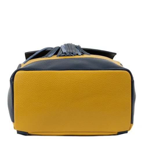 Rucsac piele bleumarin galben mustar cu ciucuri GF2158