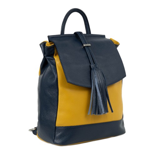 Rucsac piele bleumarin galben mustar cu ciucuri GF2158