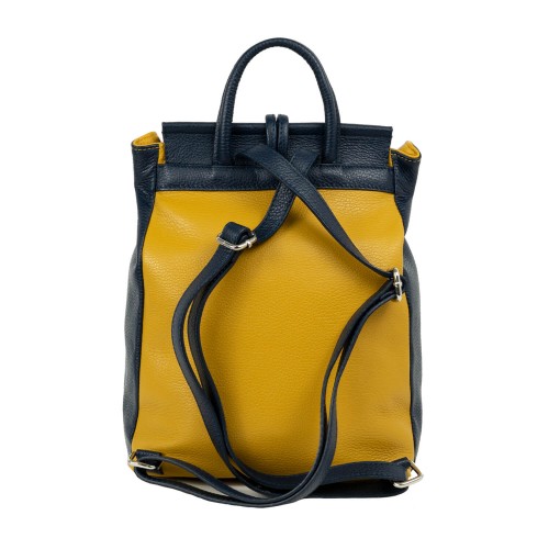 Rucsac piele bleumarin galben mustar cu ciucuri GF2158