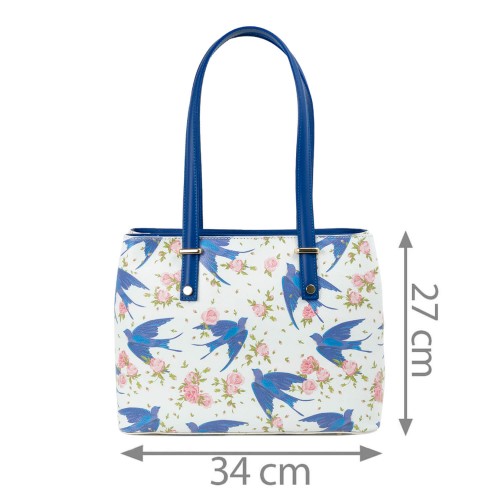 Geanta piele alb/albastru imprimeu GF2295