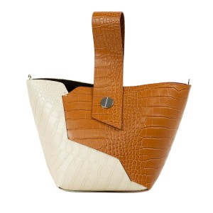 Gentuta piele maro deschis/bej cu imprimeu crocodil GF2319