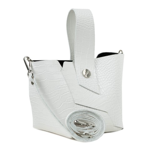 Gentuta piele alba cu imprimeu crocodil GF2324