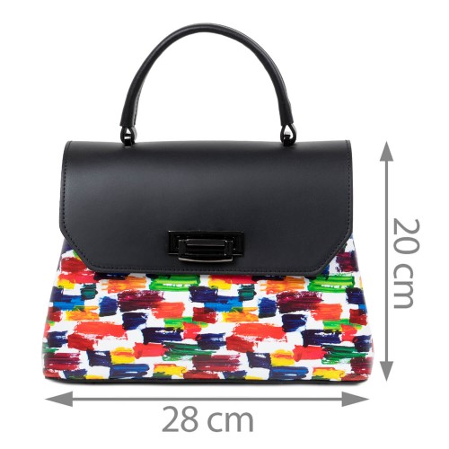 Geanta dama piele neagra imprimeu multicolor GF2415