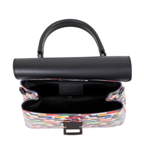 Geanta dama piele neagra imprimeu multicolor GF2415