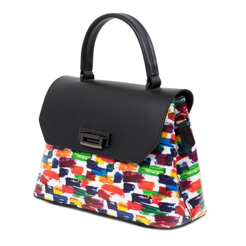 Geanta dama piele neagra imprimeu multicolor GF2415