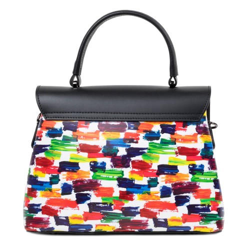 Geanta dama piele neagra imprimeu multicolor GF2415