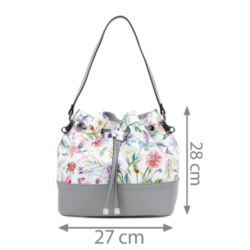 Geanta piele gri imprimeu floral GF2416