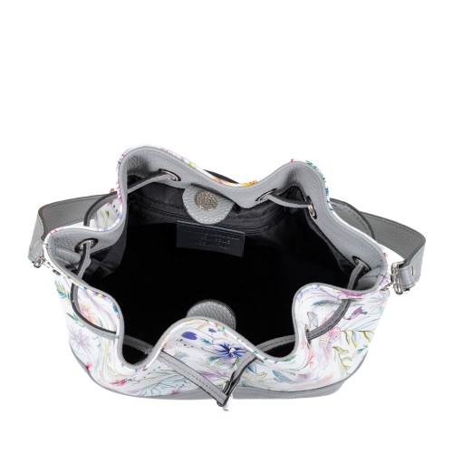 Geanta piele gri imprimeu floral GF2416
