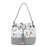 Geanta piele gri imprimeu floral GF2416