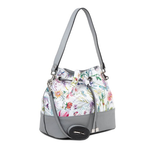 Geanta piele gri imprimeu floral GF2416