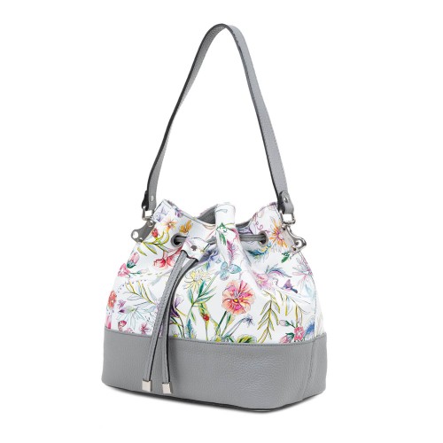 Geanta piele gri imprimeu floral GF2416