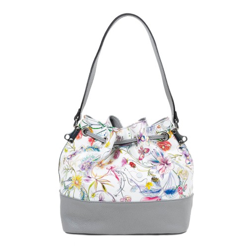 Geanta piele gri imprimeu floral GF2416
