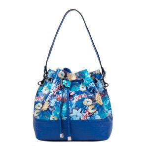 Geanta piele albastra imprimeu floral GF2419