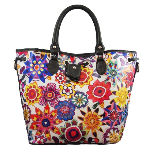 Geanta piele neagra cu model floral GF242