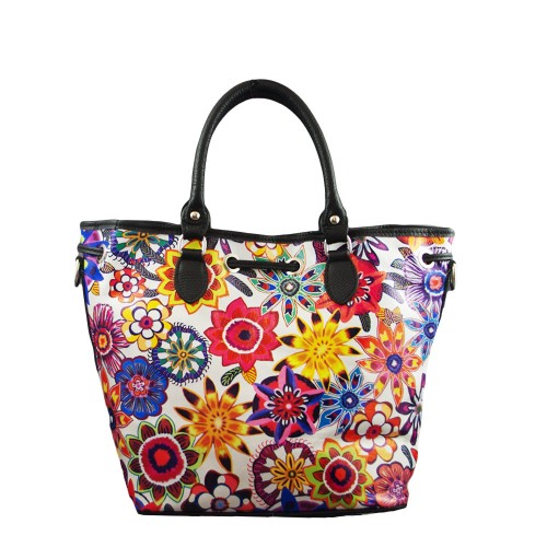 Geanta piele neagra cu model floral GF242