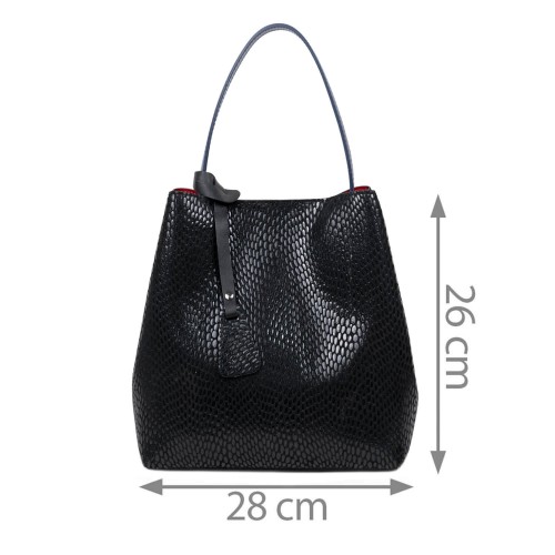 Geanta piele neagra cu imprimeu GF2506