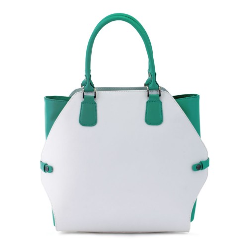 Geanta piele alb cu verde GF258