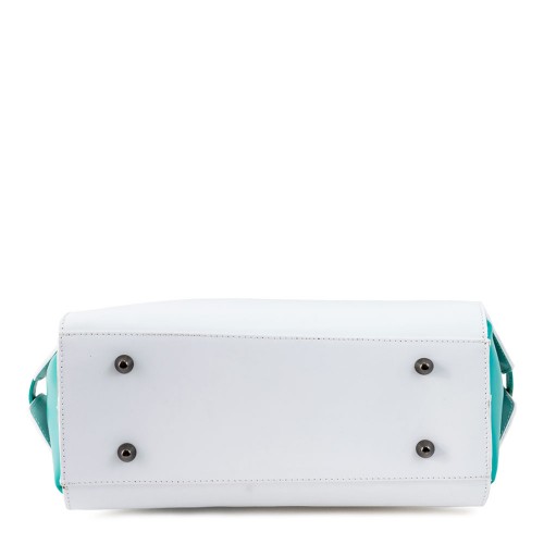 Geanta piele alb cu verde GF258