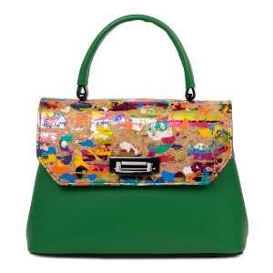 Geanta piele naturala verde/paisley GF2637