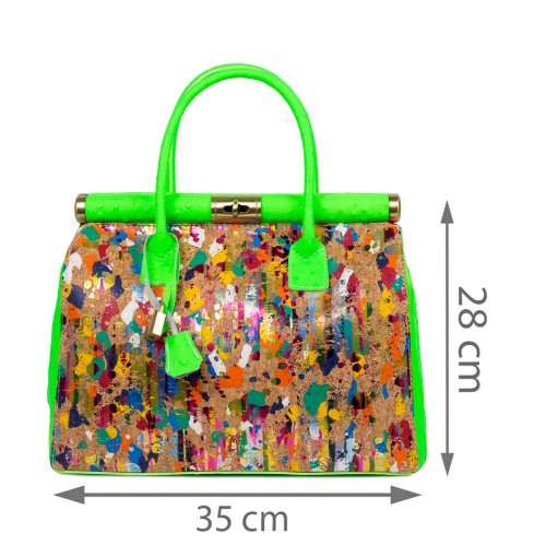 Geanta piele verde cu imprimeu GF2640