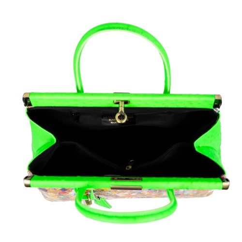 Geanta piele verde cu imprimeu GF2640