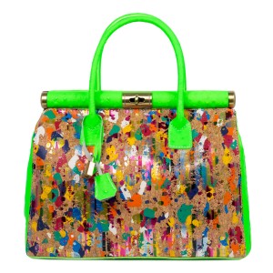 Geanta piele verde cu imprimeu GF2640