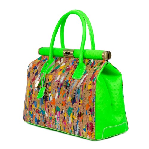 Geanta piele verde cu imprimeu GF2640
