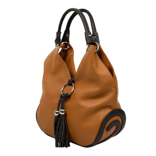 Geanta piele maro camel cu ciucuri GF265