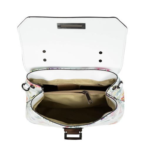 Geanta dama piele alba cu imprimeu flori GF2714