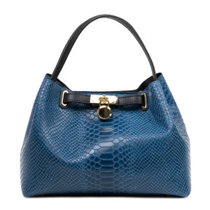 Geanta piele bleumarin cu imprimeu GF2776