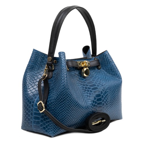 Geanta piele bleumarin cu imprimeu GF2776