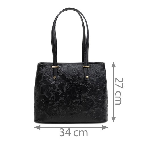 Geanta dama piele neagra cu imprimeu GF2781