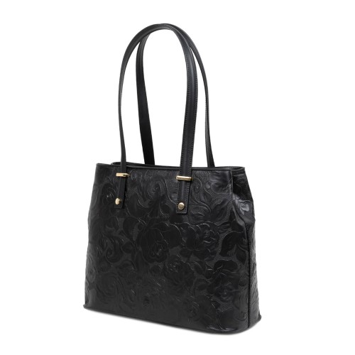 Geanta dama piele neagra cu imprimeu GF2781