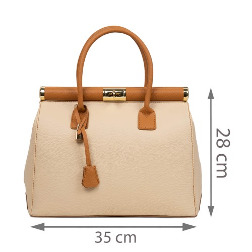 Geanta piele bej/maro GF2810