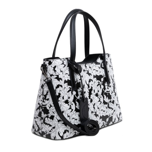 Geanta piele neagra/alb cu imprimeu GF2887