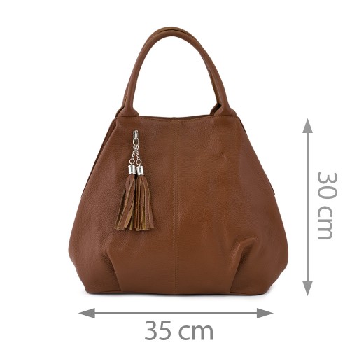 Geanta piele maro cu ciucuri GF301