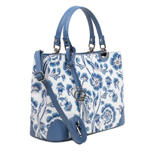 Geanta piele bleumarin prafuit imprimeu floral GF3011