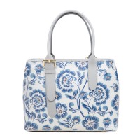 Geanta piele gri deschis imprimeu floral GF3018 