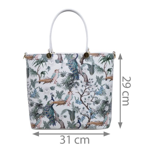 Geanta piele alba/imprimeu multicolor GF3021
