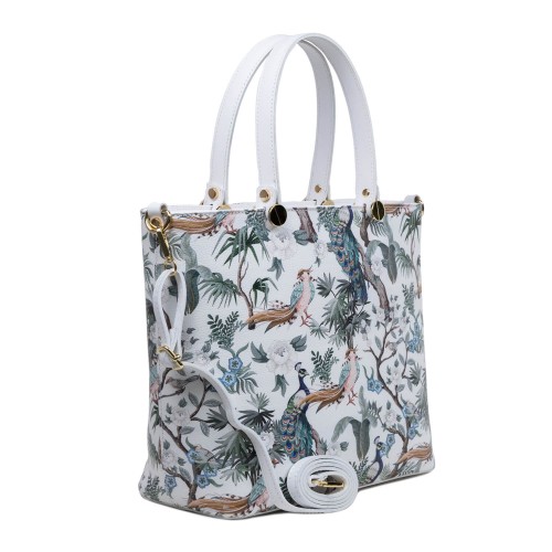 Geanta piele alba/imprimeu multicolor GF3021