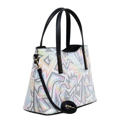 Geanta dama piele neagra/alb multicolor GF3028